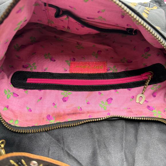 Vintage Y2K Betsey Johnson Black Leather Gold Toned Studded & Beaded Hobo Bag - Picture 9 of 14